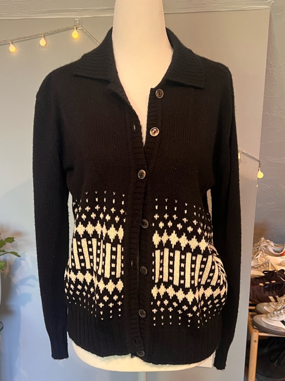 Vintage Adolfo Sport black and white patterned sweater